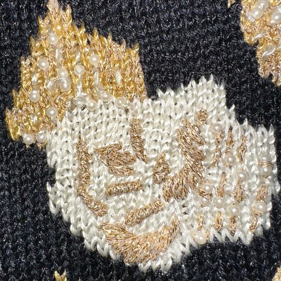 Vintage Jaclyn Smith Black Gold Metallic Floral Knit Sweater Vest Size M - Picture 7 of 11